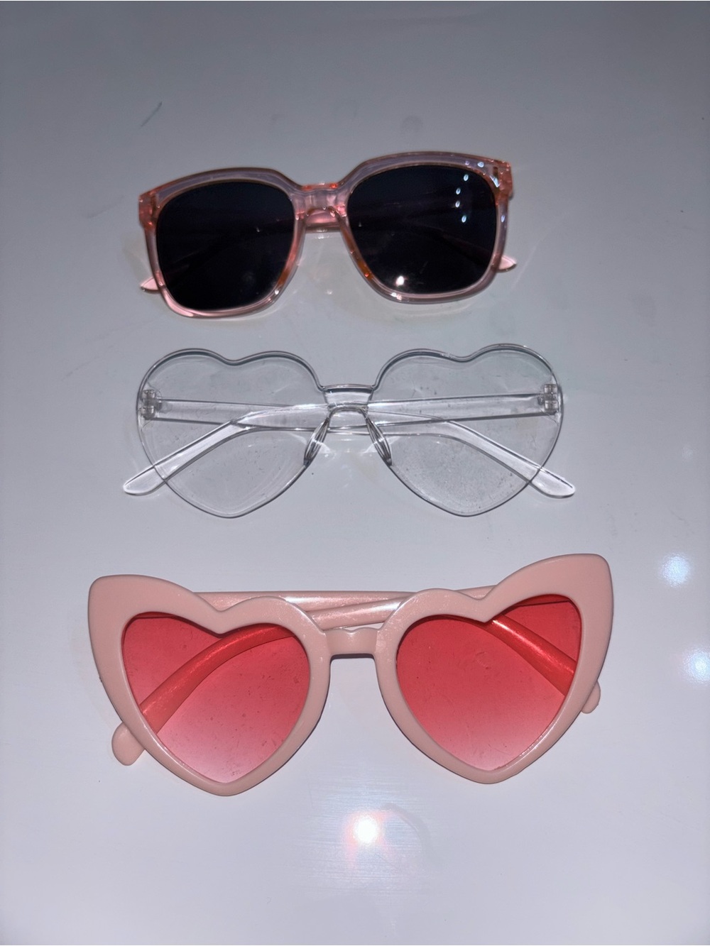 Kids Heart & Retro Sunglasses Set - Pink